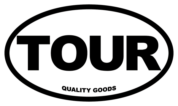 Tour Quality Goods black and white oval logo.